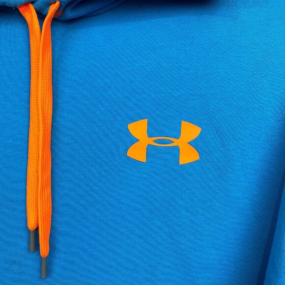Under Armour Hoodie Sweatshirt mens Large Blue Orange Outdoors Workout Gym Warm - Picture 7 of 12